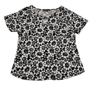 Adrienne Vittadini Size XL Black White Floral Shirt
